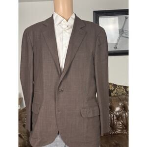 Brunello Cucinelli Brown Wool Linen Houndstooth Plaid Sportcoat Blazer 52IT/42US